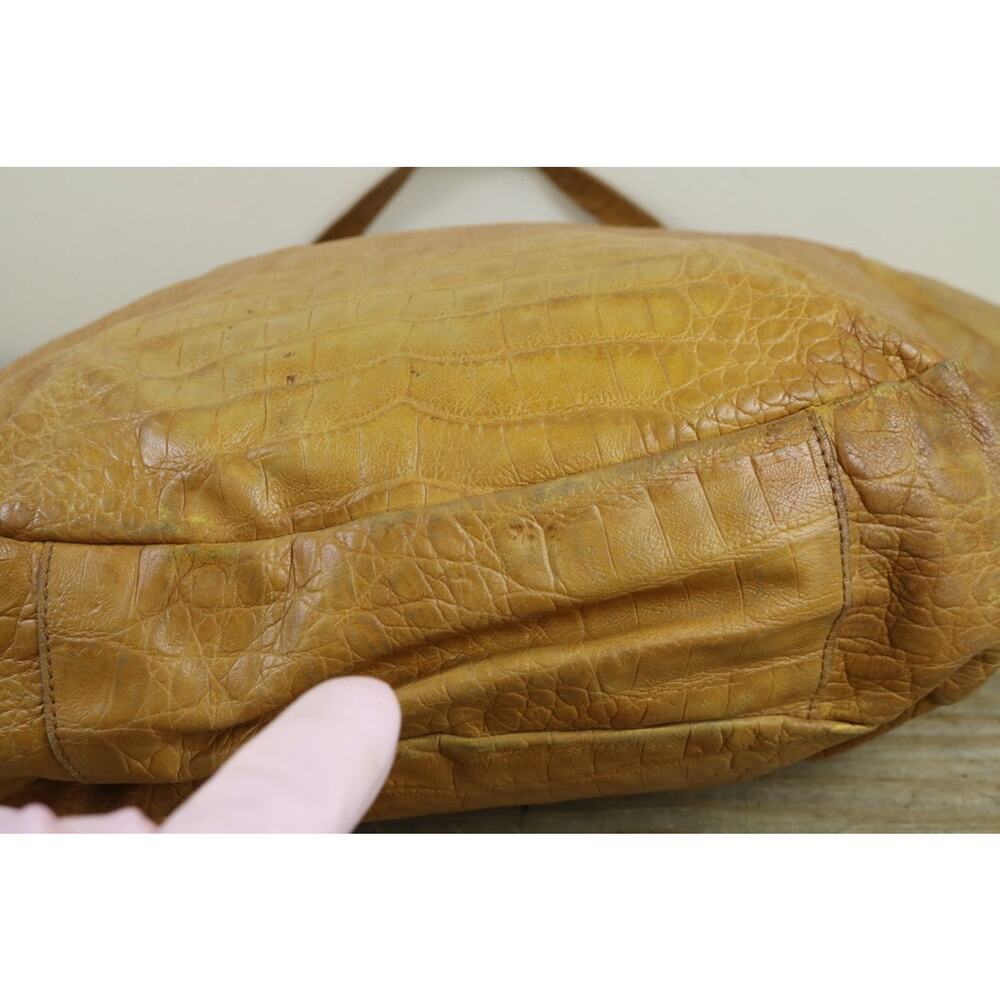Brahmin HOBO TOTE Croc Embossed L JACQUELINE Brown Yellow Leather Shoulder Bag - Picture 12 of 16